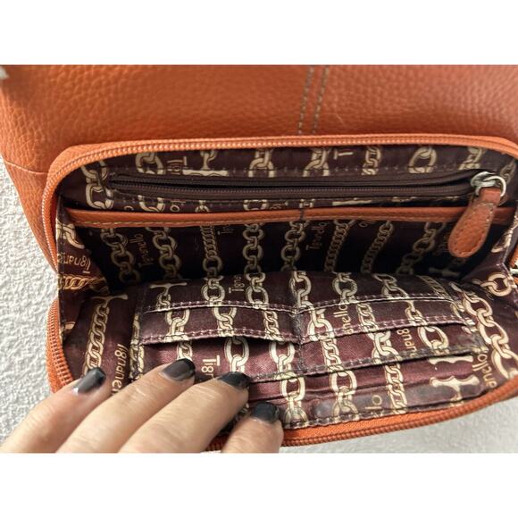 TIGNANELLO Orange Pebbled Leather Crossbody Shoulder Organizer - Picture 8 of 11